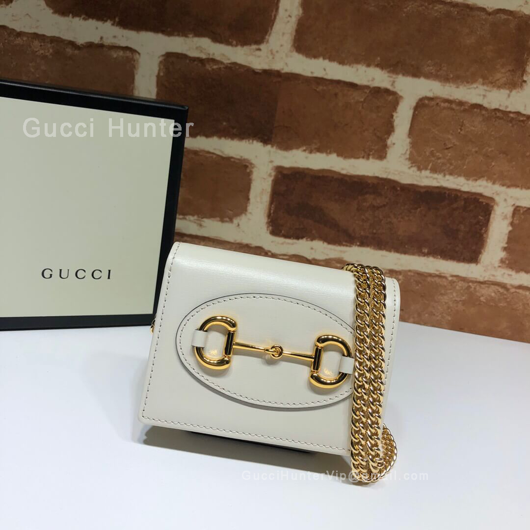 Gucci 1955 Horsebit Leather Wallet With Chain White 623180
